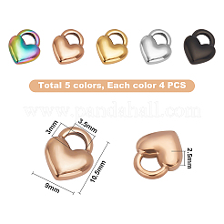 PVD真空メッキ304ステンレススチールチャーム  ハートロック  ミックスカラー  10.5x9x2.5mm  穴：3x3.5mm  5色  4個/カラー  20個/箱&nbsp;STAS-UN0014-07