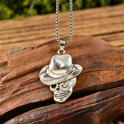 Halloween Zinc Alloy Cowbody Skull Pendant Necklaces for Unisex&nbsp;WGCDD93-01