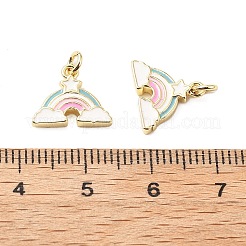 真鍮製エナメルチャーム  丸カン付き  ラックめっき  18KGP本金メッキ  鉛フリー＆カドミウムフリー  長持ちメッキ  レインボー  10.5x12.5x2mm  穴：2.2mm&nbsp;KK-L237-028G-04