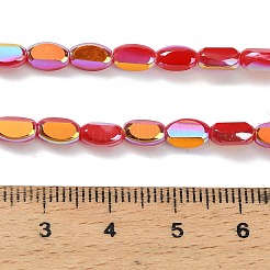 電気メッキオペークガラスビーズ  オーバル  多面カット  半分メッキ  レッド  6.5~7x4~4.5x3mm  穴：0.8mm  約47~48個/連  12.52~12.91''（31.8~32.8センチメートル）&nbsp;EGLA-H112-06-HR04