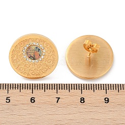 304ステンレススチールラインストーンスタッドピアス  板紙付き  フラットラウンド  イオンプレーティング（ip）  ゴールドカラー  20mm&nbsp;EJEW-Z089-22G