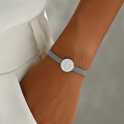 レトロ201ステンレススチール時計バンドブレスレット  女性用フラットラウンド、セントベネディクトジュエリー付き  ゴールデン·ステンレス鋼色  内径：6-3/4インチ（17cm）&nbsp;NI3765-2