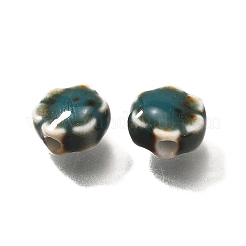 手作りの陶器ビーズ  花  ティール  9.5x10x5~5.5mm  穴：1.8~2.2mm&nbsp;PORC-H013-04-16