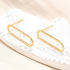 真鍮製スタンドピアス  ニッケルフリー  18KGP本金メッキ  オーバル  20x6mm  ピン：0.8mm&nbsp;KK-T038-484B
