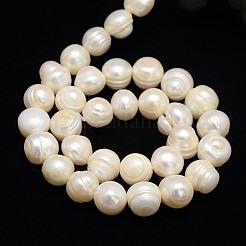 天然養殖淡水パールビーズ連売り  ポテト  乳白色  11~12mm  穴：0.8mm  約34個/連  13.77インチ〜14.17インチ&nbsp;PEAR-L001-F-14-01-X