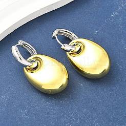 女性用楕円形真鍮フープピアス  ラックめっき  持続的なメッキ  カドミウムフリー＆鉛フリー  ツートン  プラチナ·ゴールデン  42x20.5mm&nbsp;EJEW-U057-06A-03GP