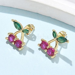真鍮製キュービックジルコニアスタンドピアス  チェリー  18KGP本金メッキ  12.5x13mm&nbsp;EJEW-Q017-02G