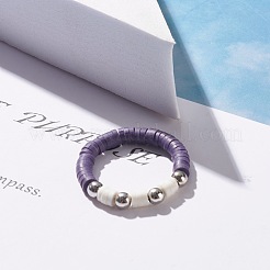 Handmade Polymer Clay Heishi Beads Finger Ring for Women&nbsp;RJEW-JR00426