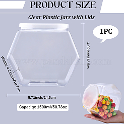 白い蓋が付いた六角形のプラスチック製スクリュートップビーズジャー  透明  14.5x10.7x12.5cm  内径：9.3のCM  容量：1500ml（50.73fl.oz）&nbsp;CON-WH20029-001A