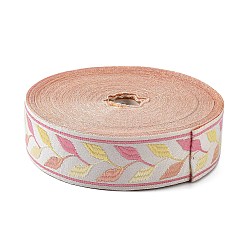刺繍ポリエステルリボン  ジャカードリボン  服飾材料  葉の模様  淡いバイオレットレッド  1-3/8インチ（35mm）  25ヤード/ロール&nbsp;OCOR-WH0033-88B