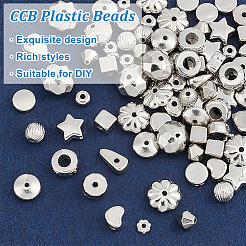 70スタイルccbプラスチックビーズ14個  プラチナ  4~10x4~10x1~7mm  穴：1.2~3.6mm&nbsp;CCB-PH0001-25