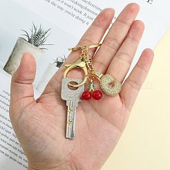 Brass Micro Pave Clear Cubic Zirconia Letter Pendant Keychain&nbsp;KEYC-SW00015-C