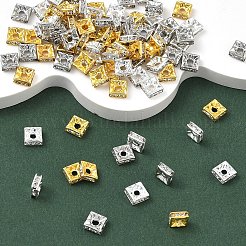 3色真鍮ラインストーンスペーサービーズ90個。  カドミウムフリー＆鉛フリー  正方形  ミックスカラー  6x6x2.5mm  穴：1.8mm  30個/色&nbsp;KK-YW0004-58