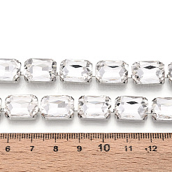 鉄ラインストーンカップチェーン  スプールで  長方形  プラチナ  クリスタル  14x10x6.5mm  約15.00フィート（4.57m）/ロール&nbsp;CH-T006-10A