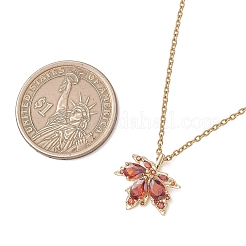 Brass Pave Cubic Zirconia Maple Leaf Pendant 304 Stainless Steel Cable Chain Necklaces for Women&nbsp;NJEW-JN05901-01