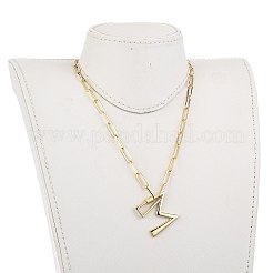 真鍮製ネジカラビナロックペンダントネックレス  最初のネックレス  クリップチェーン付き  文字L  ゴールドカラー  文字.m  18.03インチ（45.8cm）  文字m：29.5x30.5x2.7mm&nbsp;NJEW-JN03011-04