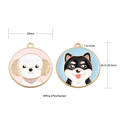 16個8スタイルの環境に優しい合金エナメルペンダント  犬/柴犬とフラットラウンド  ライトゴールド  ミックスカラー  27~28x24.5~25.5x1~1.5mm  穴：1.6~2mm  2個/スタイル&nbsp;ENAM-FS0001-15