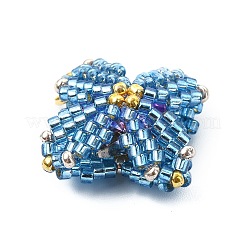 ガラスシードビーズのテトラプテラペンダント  金色のジャンプリング付き  スチールブルー  26x25.5x10mm  穴：3.5mm&nbsp;PALLOY-MZ00459-02