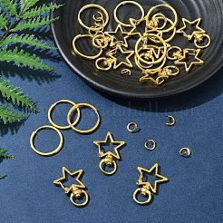 DIYジュエリー作りのパーツキット  合金製スタースイベルクラスプ付き  304ステンレス/鉄製スプリットキーリング  ゴールドカラー  34x24x6mm  穴：9x5mm  25mm&nbsp;DIY-FS0008-12G