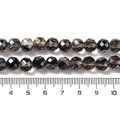 半金メッキ電気メッキビーズ連売り  多面カット  ラウンド  ブラック  8x7.5mm  穴：1.2mm  約68個/連  20.28''（51.5センチメートル）&nbsp;EGLA-H104-08A-HP04