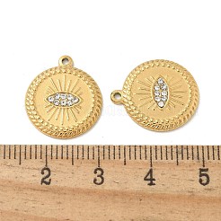 304ステンレスペンダント  ラインストーン付き  ゴールドカラー  アイチャーム  フラットラウンド  17.5x15x2mm  穴：1.2mm&nbsp;STAS-I322-32G-03