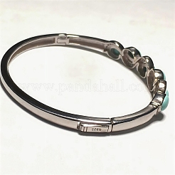Oval Synthetic Turquoise Beaded Hinged Bangles&nbsp;BJEW-C146-03