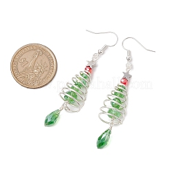 Christmas Tree with Star Brass Wired Glass Dangle Earrings&nbsp;EJEW-JE06126
