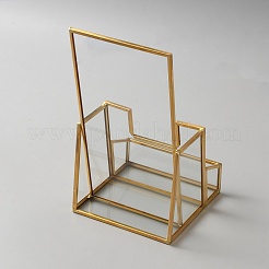 パンフレット用の真鍮とガラスのジュエリー収納ラック  ゴールドカラー  透明  11x11x20cm&nbsp;ODIS-WH0078-92