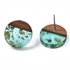 Transparent Resin & Walnut Wood Stud Earring Findings&nbsp;MAK-N032-007A-F02