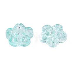 透明なスプレー塗装ガラスビーズ  花  ターコイズ  12.5x13x6mm  穴：1mm&nbsp;GLAA-N035-029-C01