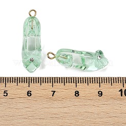 透明樹脂ラインストーンペンダント  かかとの高い靴  金色の鉄のループで  アクアマリン  27.5x8.5x11mm  穴：1.8mm&nbsp;RESI-Q021-01B