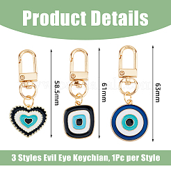3Pcs 3 Styles Evil Eye Alloy Enamel Pendant Decoration&nbsp;KEYC-DC0001-22