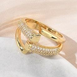 Brass Micro Pave Cubic Zirconia Cuff Open Rings for Women&nbsp;RJEW-L343-12G-01