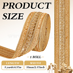 5ヤードのポリエステルリボン  刺繍入りの織りリボン  衣類用アクセサリー  ゴールド  2-1/8インチ（55mm）&nbsp;OCOR-MA0001-91B