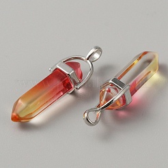 ガラス二重端子尖ったペンダント  弾丸チャーム  白金合金パーツ  レッド  42x13x10mm  穴：3.5x5mm&nbsp;LS-G-WH0016-41C