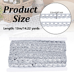 ポリエステル半円形レーストリムリボン  スパンコール付き  銀  7/8インチ（22mm）  約14.22ヤード（13m）/ロール&nbsp;DIY-WH0661-52A