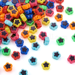 420個7色メッキ不透明アクリルビーズ  ライン入り  スター  ミックスカラー  9.5x10x5mm  穴：1.6mm  約60PCS /カラー&nbsp;OACR-TA0001-14