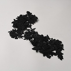 ラインストーン付きポリエステル アイロン接着/パッチ縫い付け  布のアップリケ  花  ブラック  239x341x7mm&nbsp;PATC-WH20002-02A