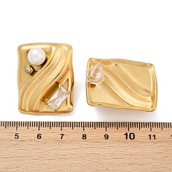 304ステンレススチールキュービックジルコニアスタッドピアス  プラスチック模造パールと  18KGP本金メッキ  長方形  32.5x26mm&nbsp;EJEW-Z110-03G-02