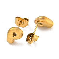 女性用チャンクレター 304 ステンレススチール スタッドピアス  18KGP本金メッキ  文字p  7.5~8.5x5~10.5mm&nbsp;LS-EJEW-G386-01P-G
