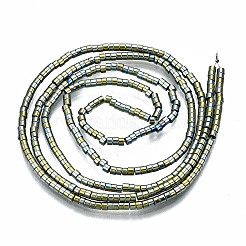 電気メッキ磁気無し合成ヘマタイトビーズ連売り  コラム  黄緑  1.5x1mm  穴：0.5mm  約377~383個/連  15.75インチ〜15.94インチ（40cm〜40.5cm）&nbsp;G-T114-57-03
