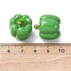 模造植物樹脂ペンダント  色とりどりの唐辛子  金色の鉄ループ付き  グリーン  20.5x19.5mm  穴：2mm&nbsp;RESI-K033-03A-02