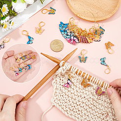 32Pcs 8 Colors Butterfly Alloy Enamel Pendant Locking Stitch Markers&nbsp;HJEW-HS00079