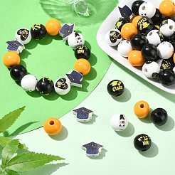 卒業シーズンをテーマにした DIY ラウンド天然木ビーズとジュートコードペンダント作成キット  ミックスカラー  12.5~16x12.5~19.5mm  穴：2.5~4mm  100pc&nbsp;DIY-CJ0002-71