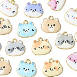 16 個 8 色塗装合金ペンダント  猫のチャーム  カドミウムフリー＆ニッケルフリー＆鉛フリー  ゴールドカラー  ミックスカラー  18x20x2.5mm  穴：2.3mm  2個/カラー&nbsp;FIND-FS0001-97