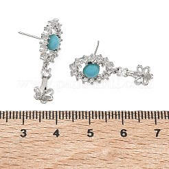 真鍮舗装キュービックジルコニアスタッドピアスのパーツ  オーバル  スターリングシルバーのピン925個と合成ターコイズ付き  片穴パーツ用  プラチナ  27x11mm  ピン：0.6mm  トレイ：5mm&nbsp;KK-C172-15P