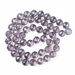 電気メッキ透明ガラスビーズ連売り  多面カット  ラウンド  オールドローズ  12x11mm  穴：1.2mm  約48~50個/連  21.18~22.04インチ（53.8~56cm）&nbsp;EGLA-N002-34A-C01