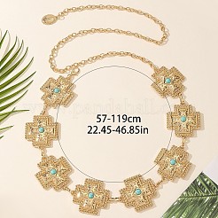 Alloy with Dyed Synthetic Turquoise Cross Link Chain Waist Chains for Women&nbsp;FS-WG34991-02
