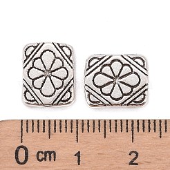 チベット風合金ビーズ  花の長方形  アンティークシルバー  鉛フリー＆カドミウムフリー＆ニッケルフリー  12x10x3mm  穴：1.5mm&nbsp;X-LF10658Y-NF