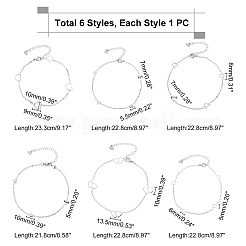 6Pcs 6 Styles 304 Stainless Steel Cable Chain Anklets&nbsp;AJEW-UN0001-12